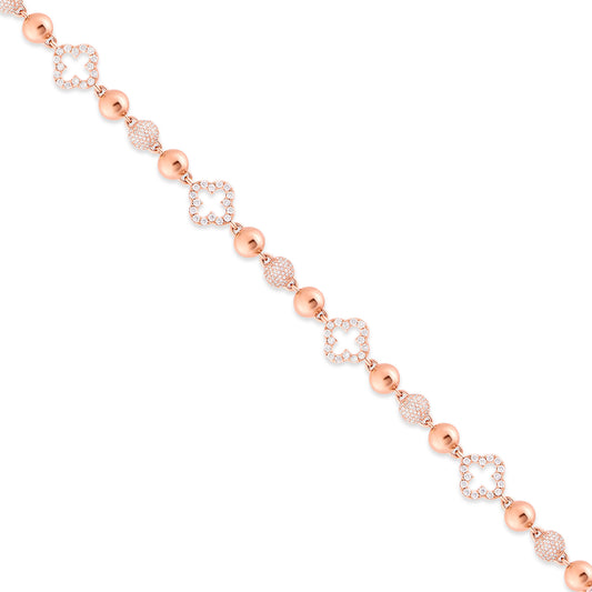 10K Rose Gold Diamond Bead & Clover Link Chain