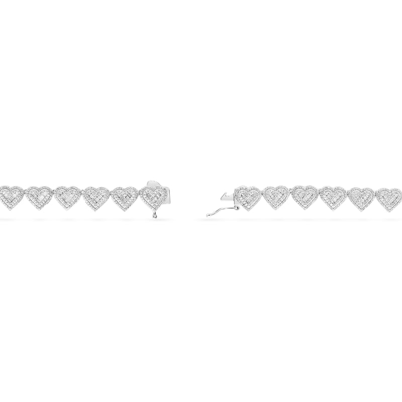 White Gold Baguette and Round Diamond Heart Motif Link Chain