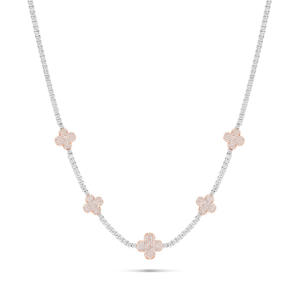 10K Two-Tone Gold Diamond Clover on Tennis Chain