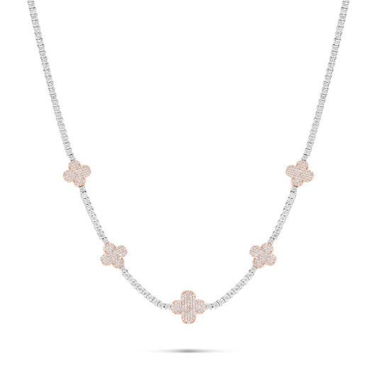 10K Two-Tone Gold Diamond Clover on Tennis Chain