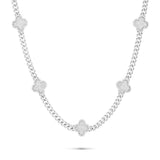 14K White Gold Diamond Clover on Cuban Chain