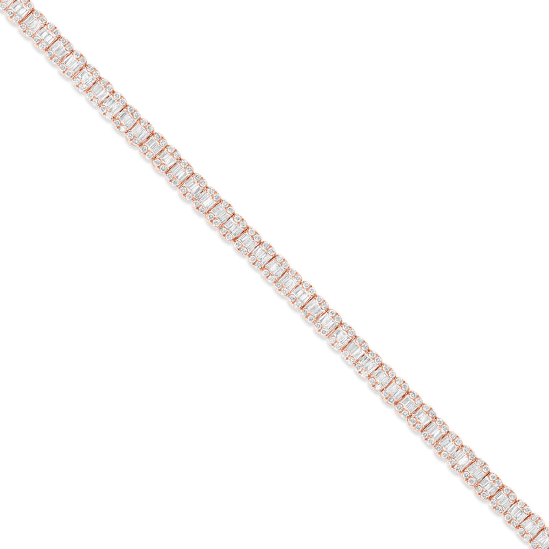 10K Rose Gold Baguette and Round Diamond Fancy Link Chain