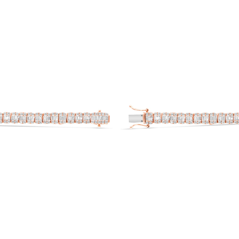 10K Rose Gold Baguette and Round Diamond Fancy Link Chain