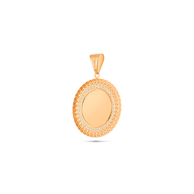 14K Gold Cuban Border Picture Pendant with Cubic Zirconia