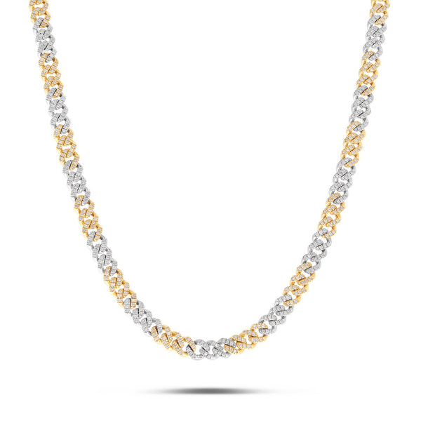 10K Gold Two Tone 2.40ct Mini Diamond Cuban Chain