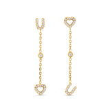 18K Yellow Gold Diamond Drop U and Heart Stud Earrings