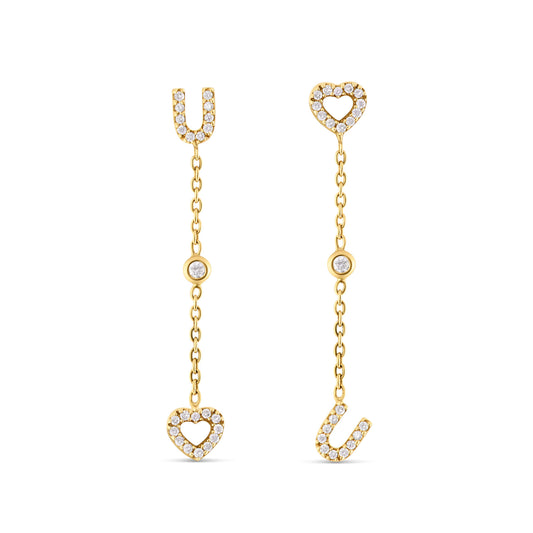 18K Yellow Gold Diamond "I Love You" Drop Earrings