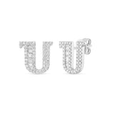 18K White Gold Baguette and Round Diamond Initial "U" Stud Earrings