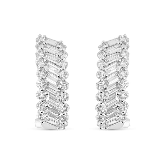 18K White Gold Diamond Huggie Leverback Earrings