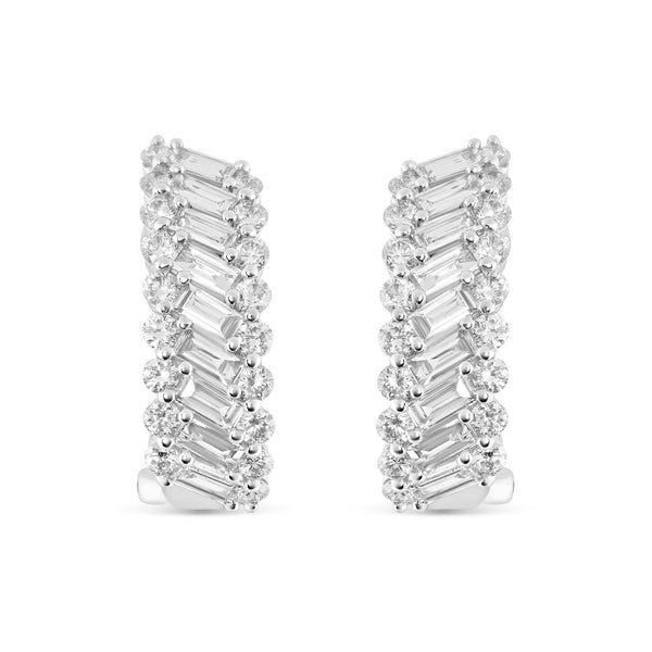 18K White Gold Diamond Half Huggie Earrings