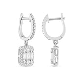 18K White Gold Baguette Diamond Square Drop Earrings