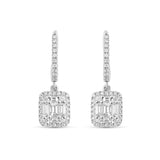 18K White Gold Baguette Diamond Square Drop Earrings