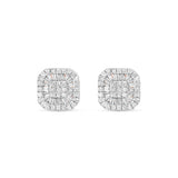 14K Rose Gold Baguette & Round Diamond Square Stud Earrings