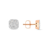 14K Rose Gold Baguette & Round Diamond Square Stud Earrings