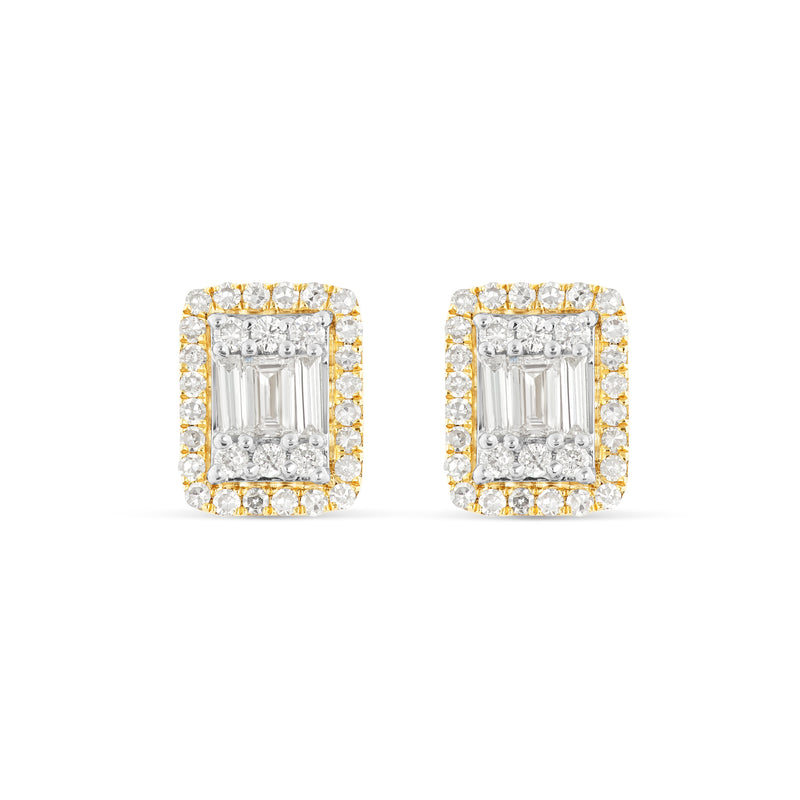 14K Gold Baguette illusion Diamond Stud Earrings