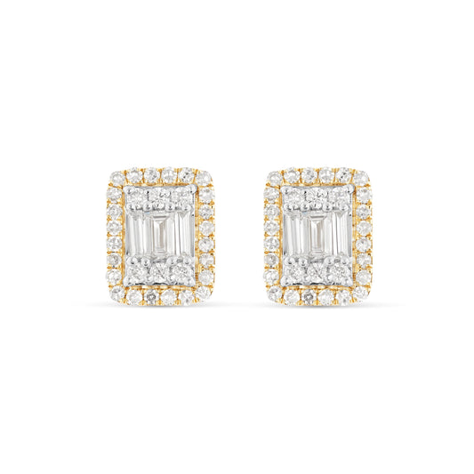 14K Gold Baguette illusion Diamond Stud Earrings