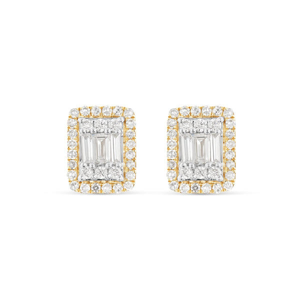 14K Gold Baguette illusion Diamond Stud Earrings