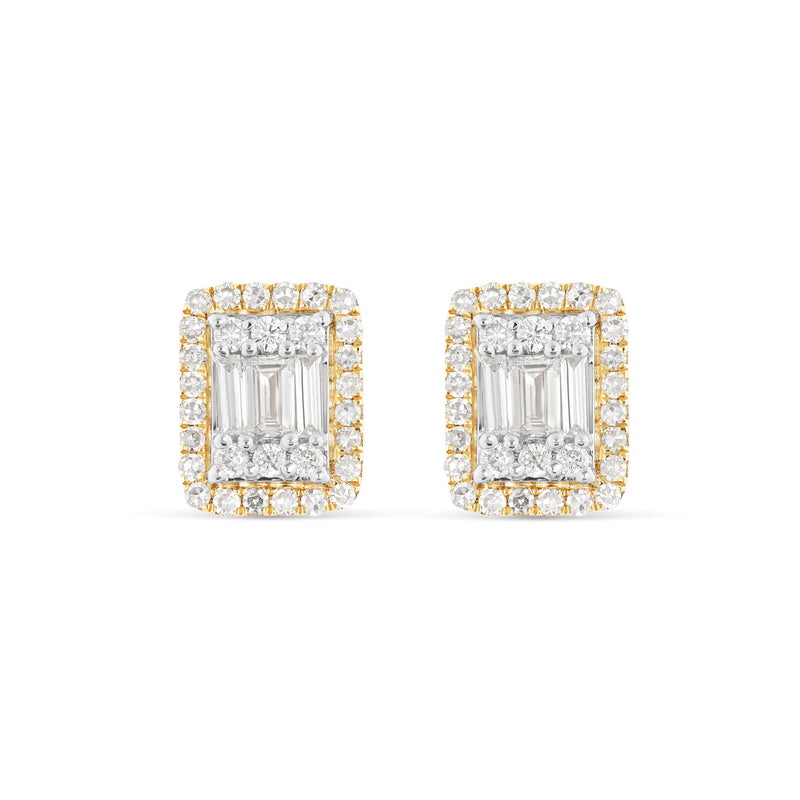 14K Gold Baguette illusion Diamond Stud Earrings