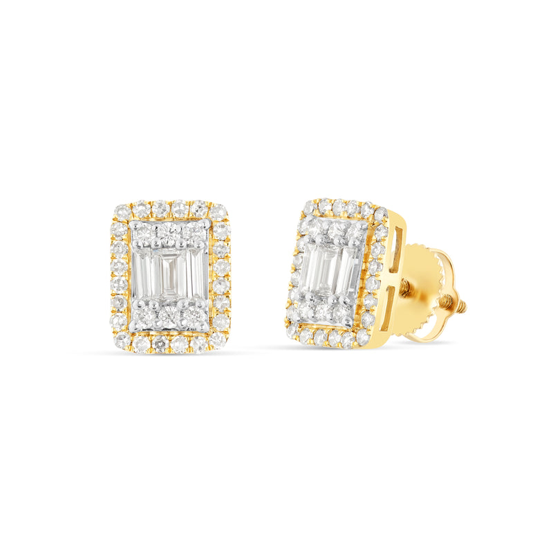 14K Gold Baguette illusion Diamond Stud Earrings