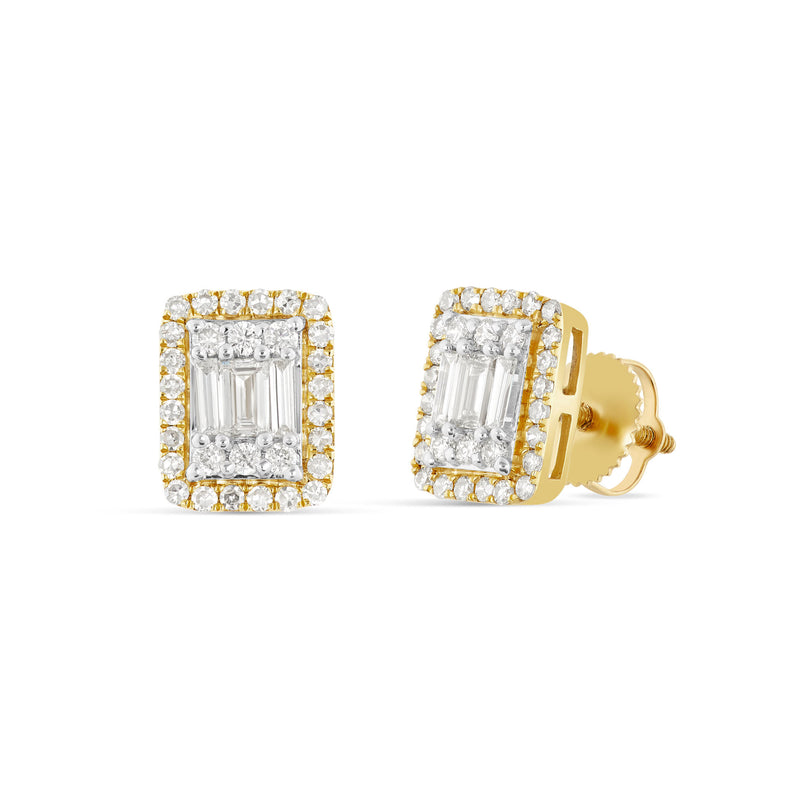 14K Gold Baguette illusion Diamond Stud Earrings