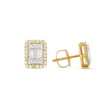 14K Gold Baguette illusion Diamond Stud Earrings