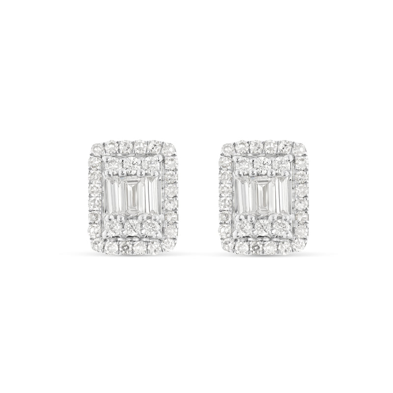 14K Gold Baguette illusion Diamond Stud Earrings