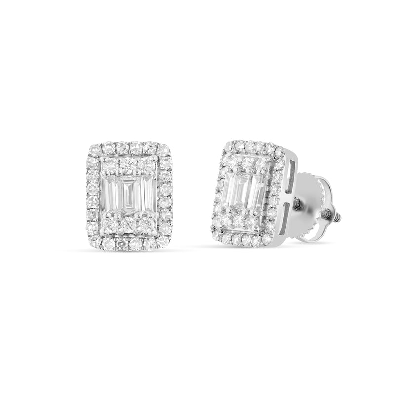 14K Gold Baguette illusion Diamond Stud Earrings