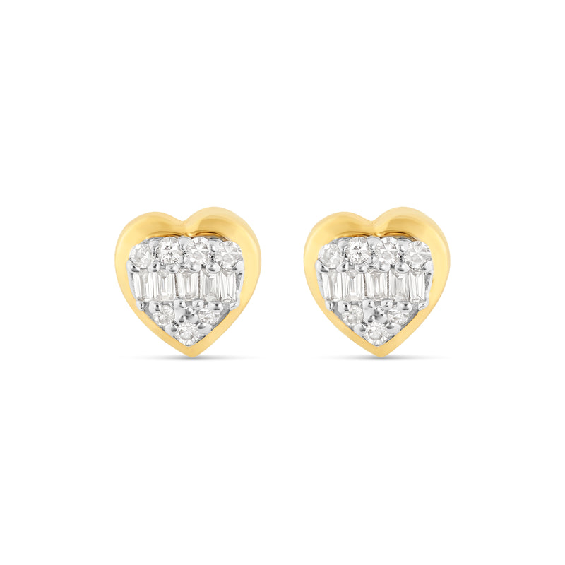 14K Yellow Gold Heart Diamond Stud Earrings