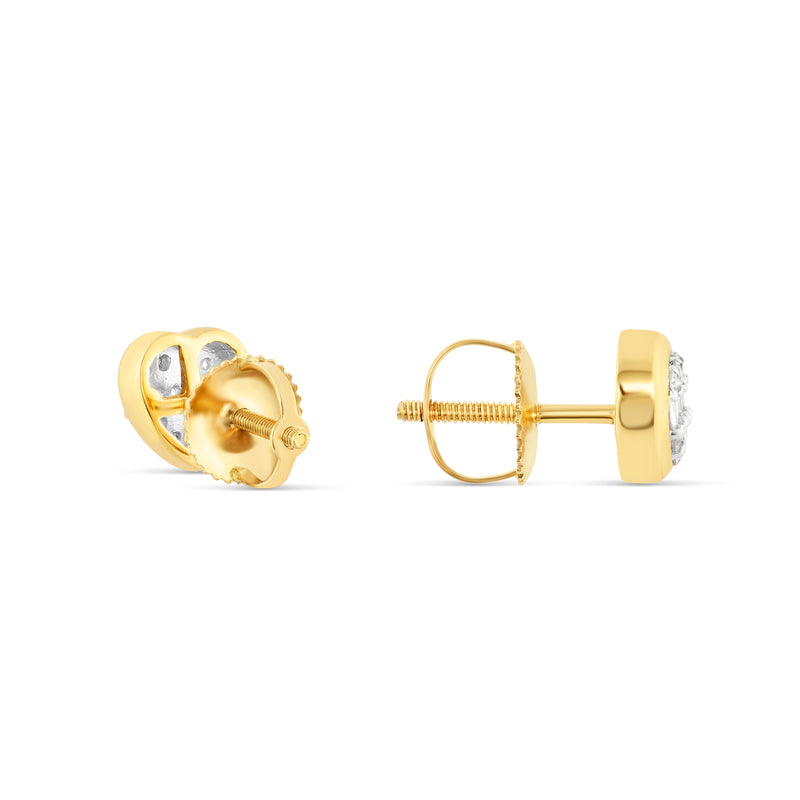 14K Yellow Gold Heart Diamond Stud Earrings