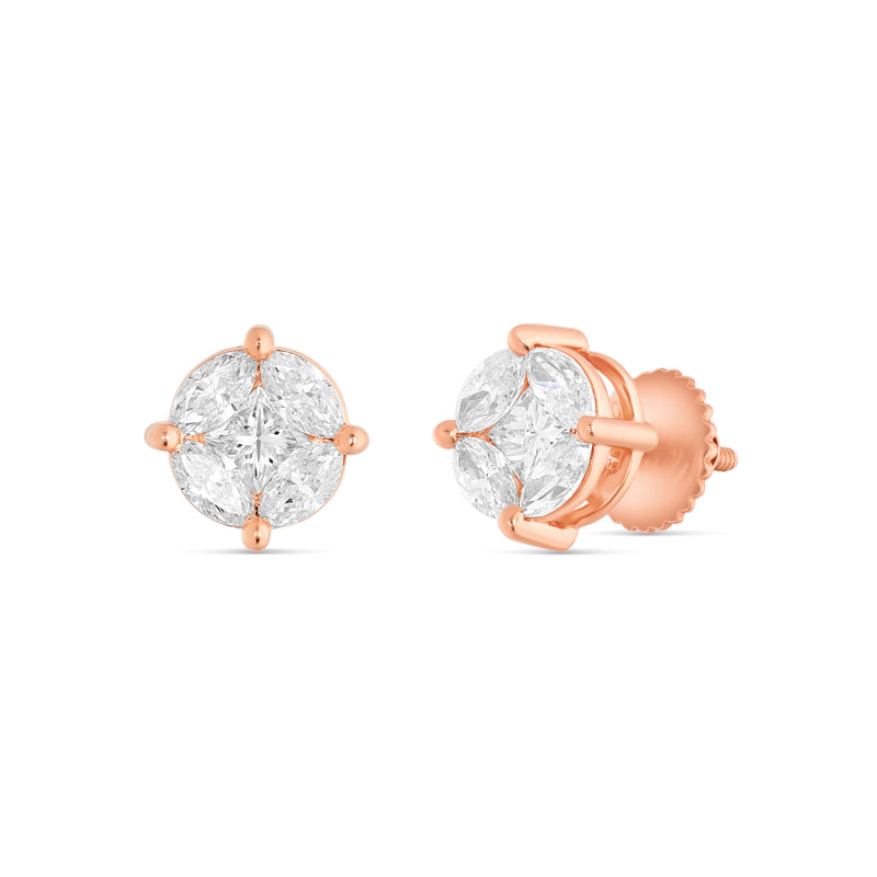 Large Mixed Shape Marquise and Round Diamond Studs