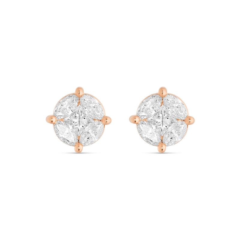 Large Mixed Shape Marquise and Round Diamond Studs