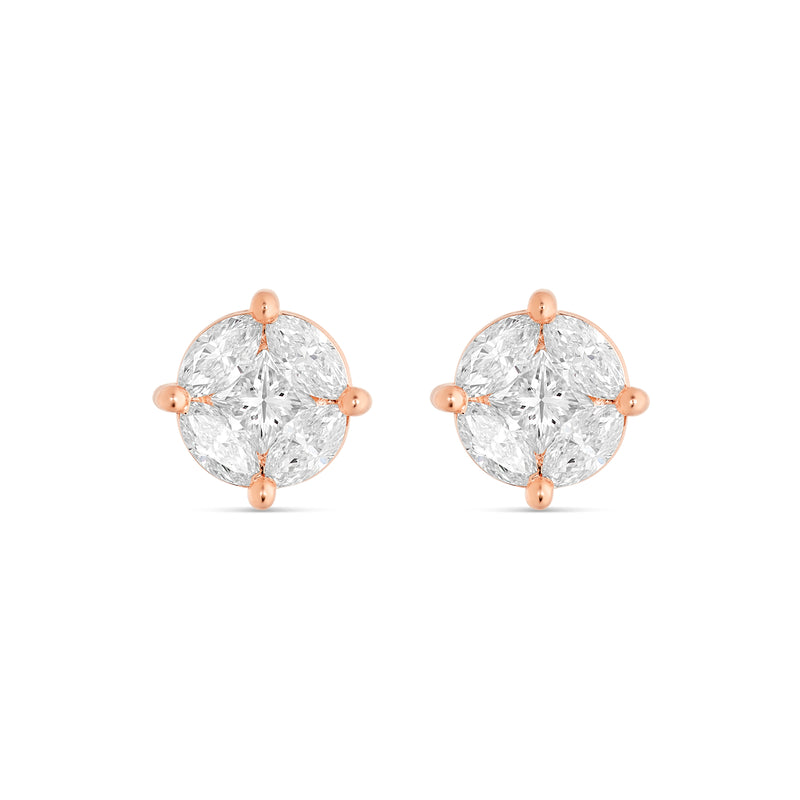 Large Mixed Shape Marquise and Round Diamond Studs