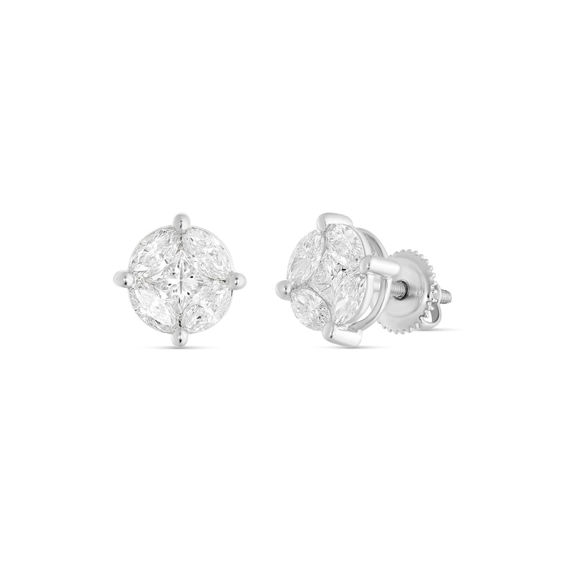 10K White Gold Medium Stud with Multi-Shape Diamond Earring