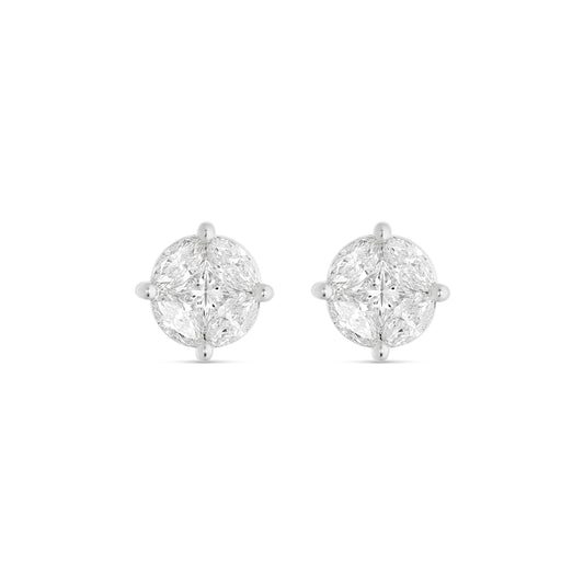 10K White Gold Medium Stud with Multi-Shape Diamond Earring