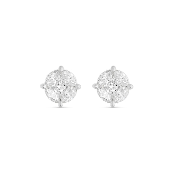 10K White Gold Medium Stud with Multi-Shape Diamond Earring