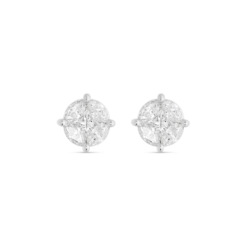 10K White Gold Medium Stud with Multi-Shape Diamond Earring