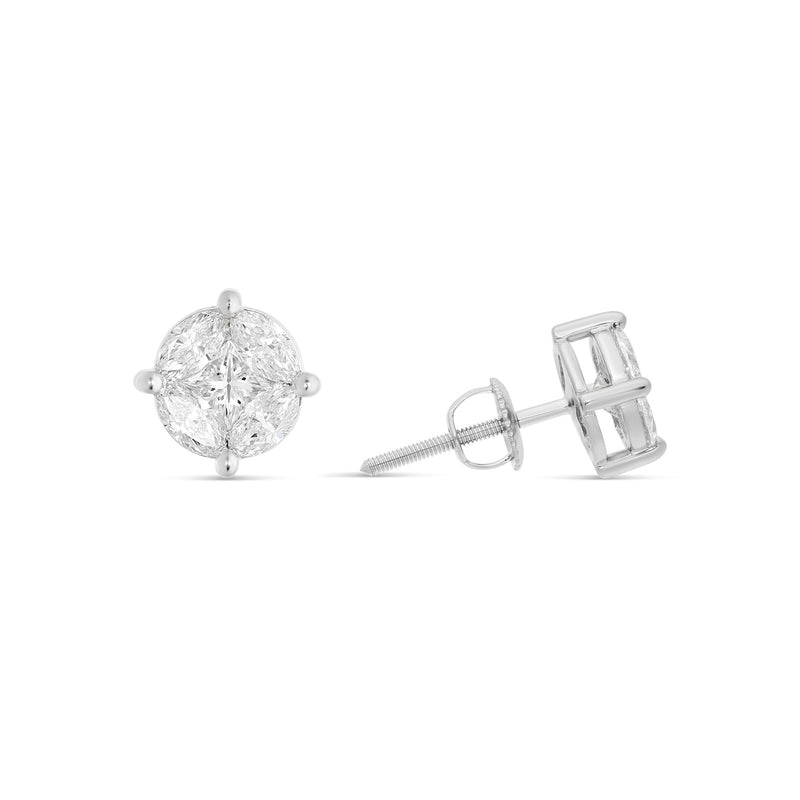 10k Unique Diamond Earrings with Marquise and Round Cut Diamonds