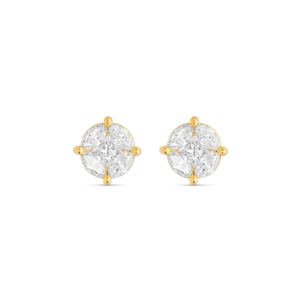 Unique Diamond Earrings with Marquise and Round Cut Diamonds