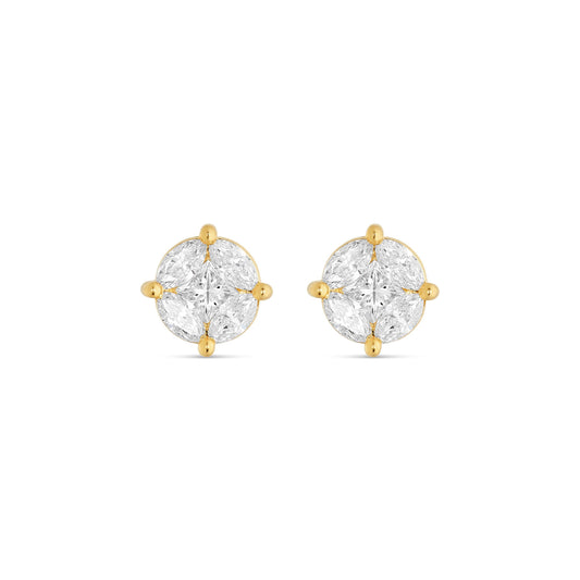 10k Unique Diamond Earrings with Marquise and Round Cut Diamonds