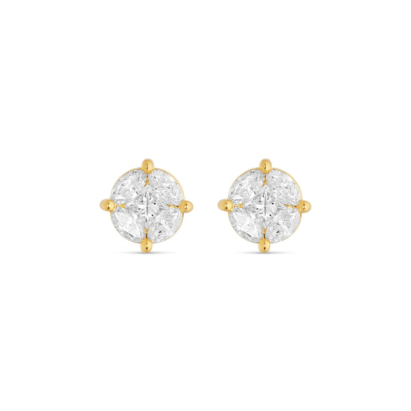 10k Unique Diamond Earrings with Marquise and Round Cut Diamonds