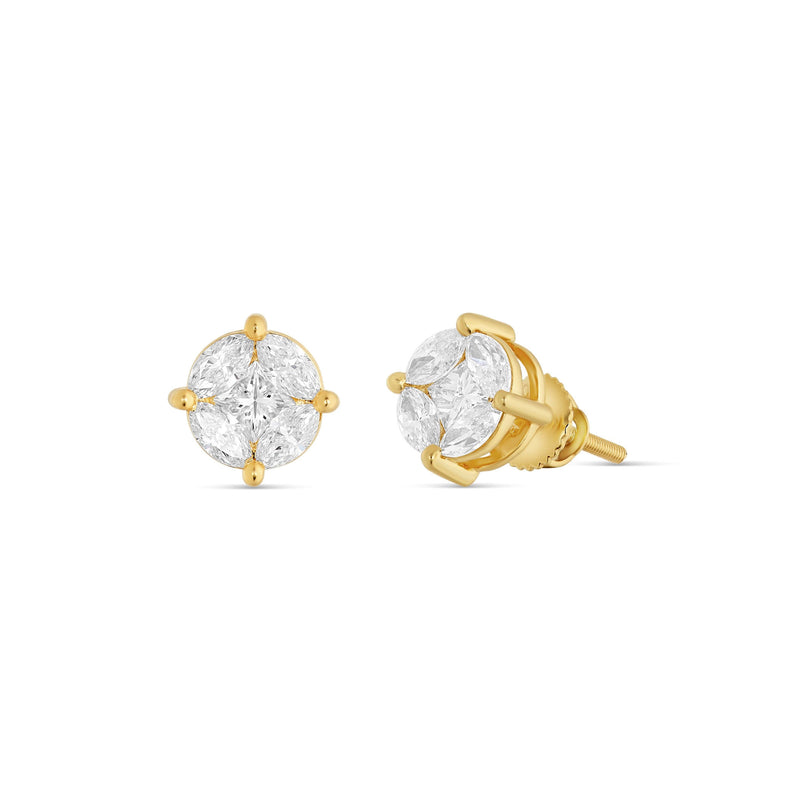 10k Unique Diamond Earrings with Marquise and Round Cut Diamonds