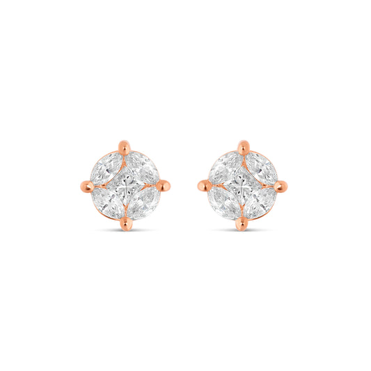 10K Rose Gold Medium Stud with Multi-Shape Diamond Earring