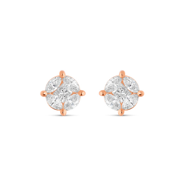 10K Rose Gold Medium Stud with Multi-Shape Diamond Earring