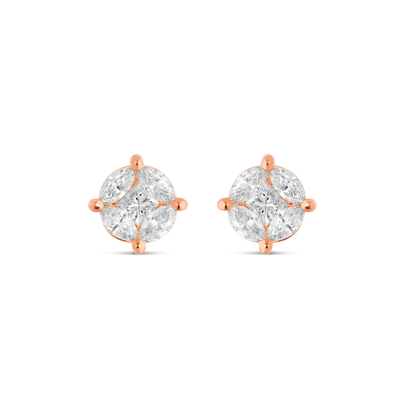 10K Rose Gold Medium Stud with Multi-Shape Diamond Earring