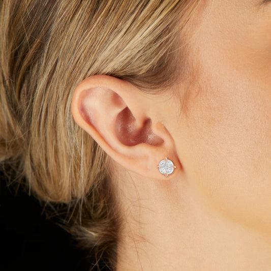 10K Rose Gold Medium Stud with Multi-Shape Diamond Earring