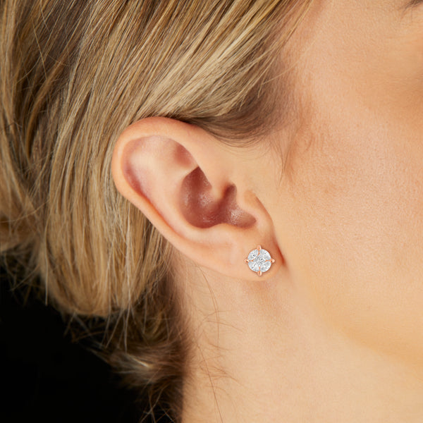 10K Rose Gold Medium Stud with Multi-Shape Diamond Earring