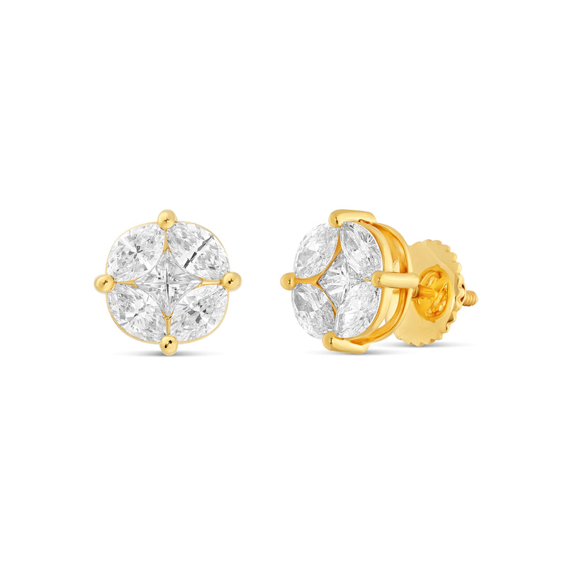 10K Yellow Gold Stud with Multi-Shape Diamond Earring