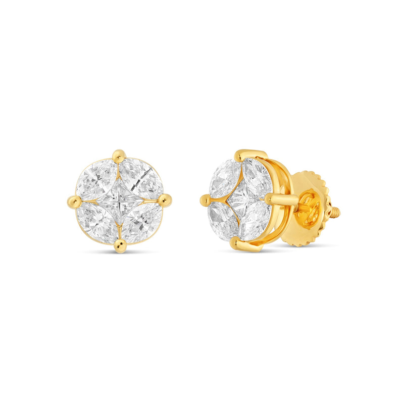 Large Mixed Shape Marquise and Round Diamond Studs