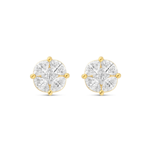 10K Yellow Gold Stud with Multi-Shape Diamond Earring