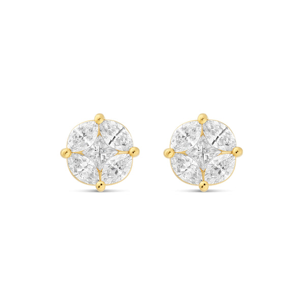 10K Yellow Gold Stud with Multi-Shape Diamond Earring